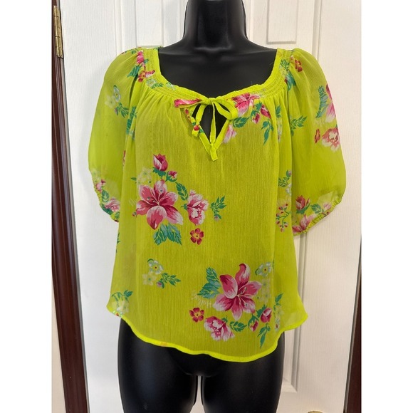 Hollister Tops - Hollister Floral Blouse Smocked‎ Neck Sheer Top Summer Medium